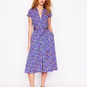 Boden Sara Jersey Shirt Dress Gallery Blue, Garden Vine - size 8P